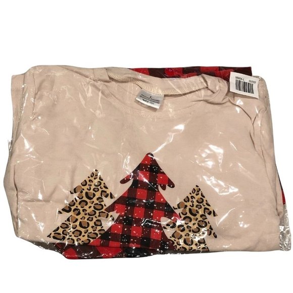 Merry Christmas Tree 2 Piece Set Size 5 Tan Black Red Plaid Cotton Boy or Girl - Picture 2 of 5